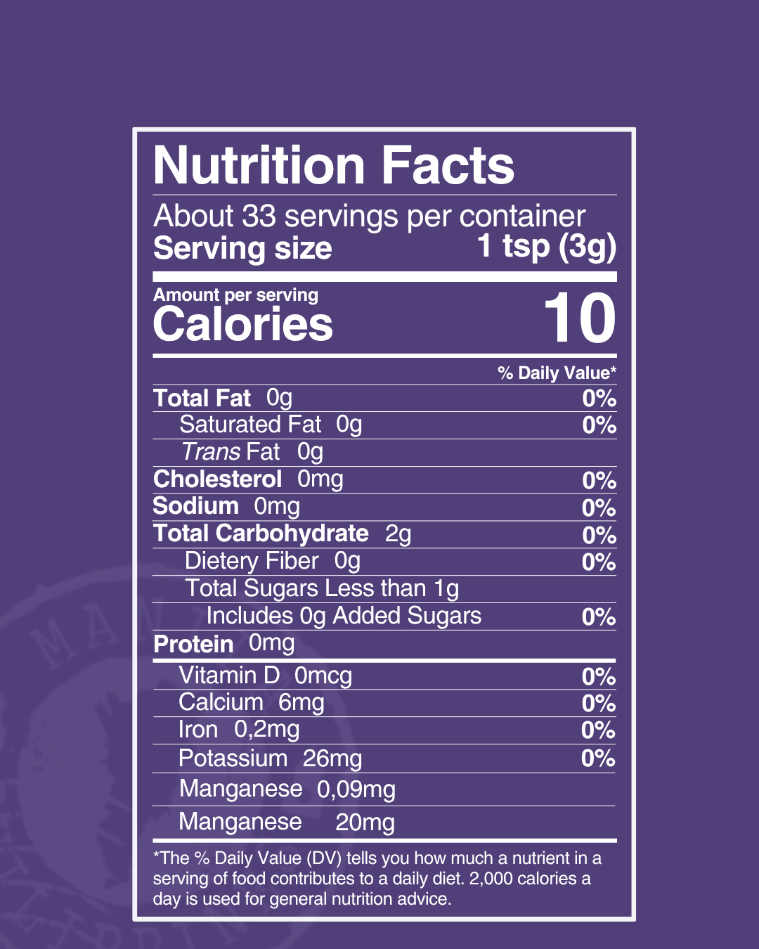 United States Nutrition Facts panel for Ube Nolia ube powder, values per serving