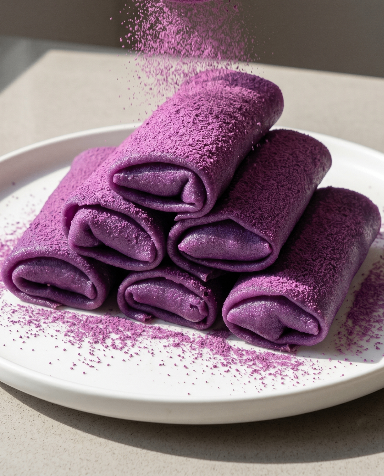 Ube Dadar Gulung: Filippiino-indonesialaiset violetit krepit Ube Halaya-täytteellä