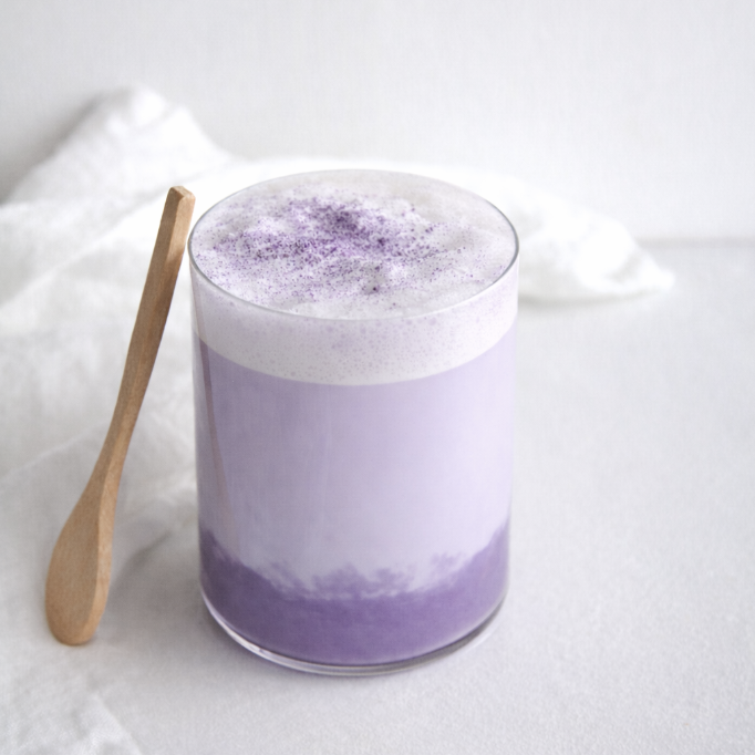 Purple ube latte made with UBE NOLIA ube powder